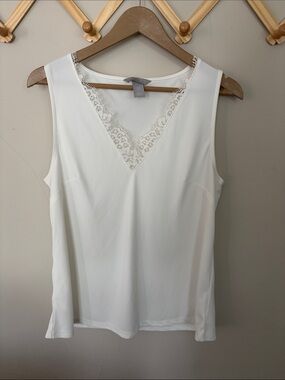 White Lace-Trim V-Neck Sleeveless tank Top